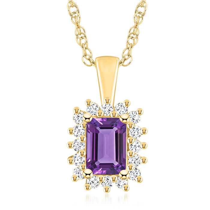 1.00 Carat Amethyst Pendant Necklace with .28 ct. t.w. Diamonds in 14kt Yellow Gold