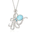 Larimar Octopus Pendant Necklace in Sterling Silver with CZ Accents