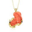 C. 1970 Vintage Carved Coral Woman Pendant Necklace with .10 ct. t.w. Sapphires in 18kt Yellow Gold