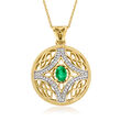 .70 Carat Emerald Circle Pendant Necklace with .50 ct. t.w. White Zircon in 18kt Gold Over Sterling