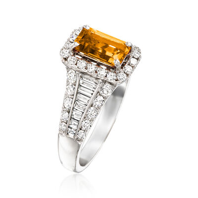 C. 1990 Vintage 1.30 Carat Citrine and 1.14 ct. t.w. Diamond Ring in 18kt White Gold