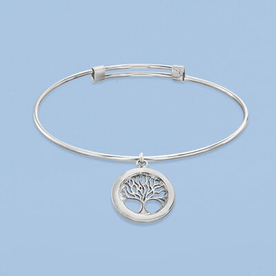 Italian Sterling Silver Tree of Life Adjustable Bangle Bracelet
