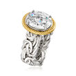 5.00 Carat CZ Byzantine Ring in Sterling Silver and 14kt Yellow Gold