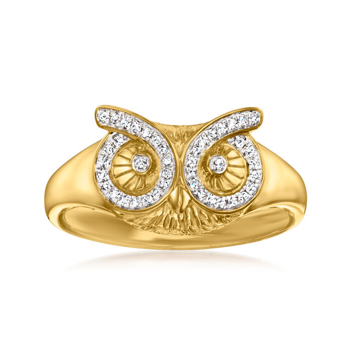 .10 ct. t.w. Diamond Owl Ring in 18kt Gold Over Sterling