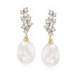 9-9.5mm Cultured Pearl and .47 ct. t.w. Diamond Drop Earrings in 14kt Yellow Gold