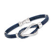 ALOR Men's Blue Leather and Stainless Steel Cable Knot Bracelet