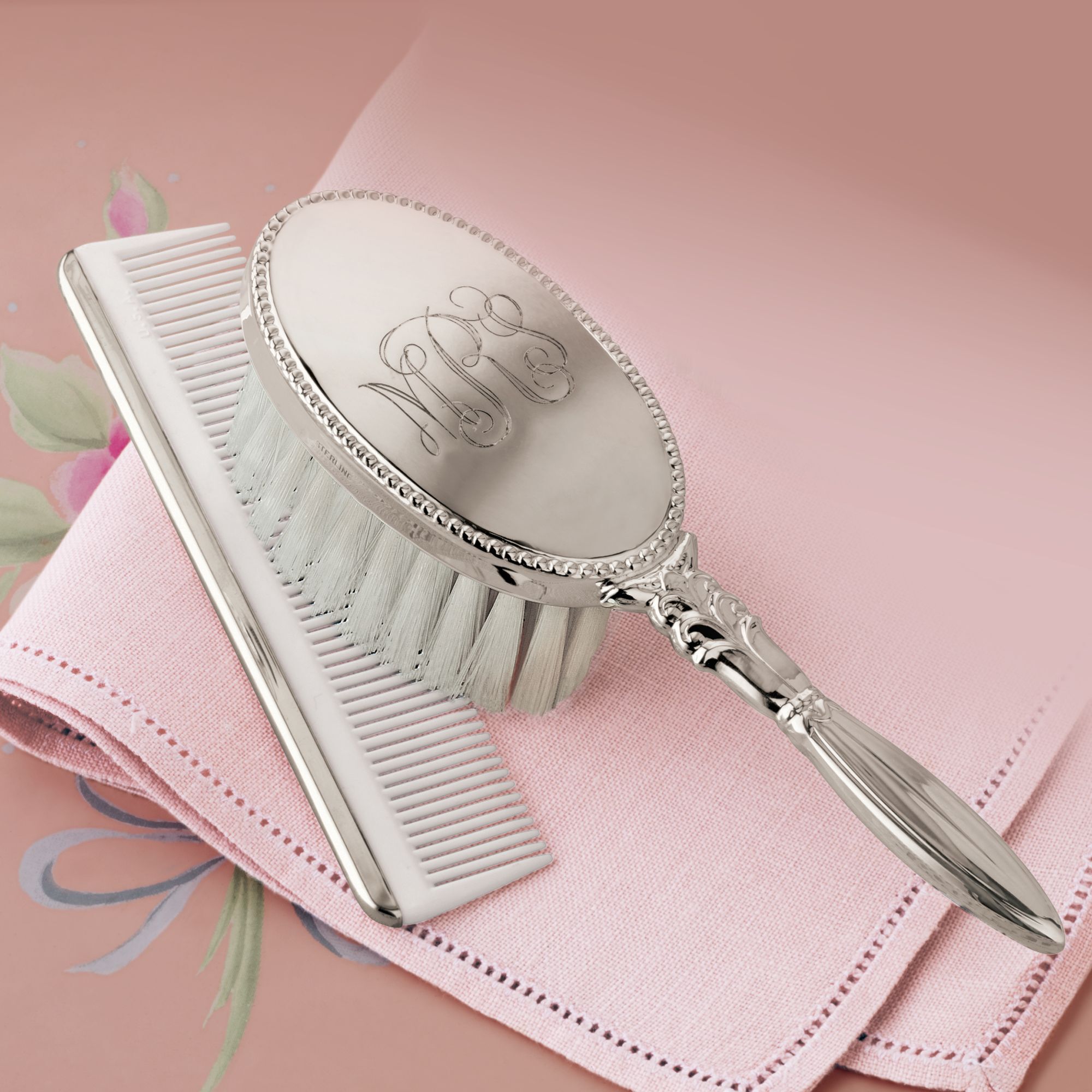 Silver Plated Engraved Personalized Baby Brush and Comb Set Personalized Gift 