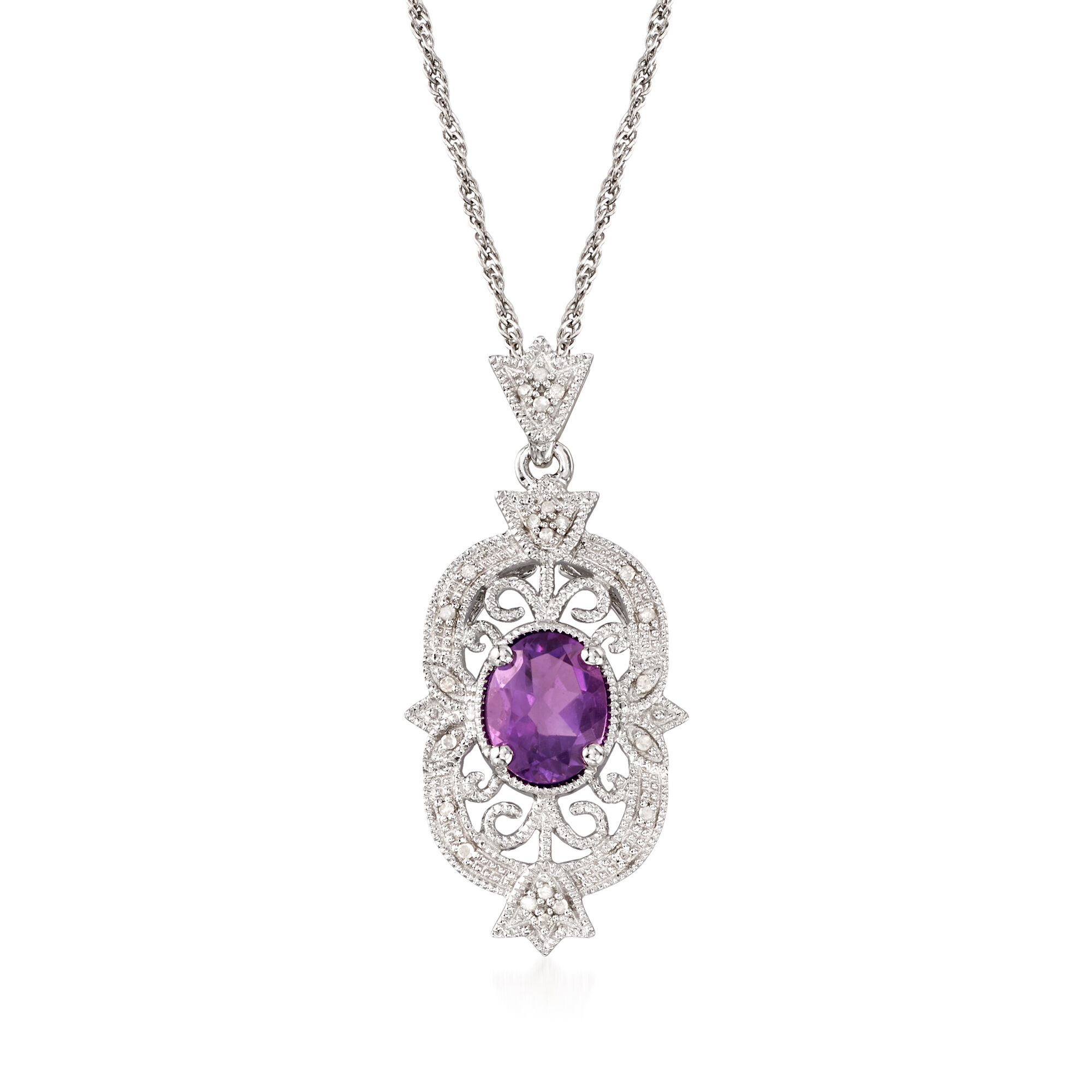 Details about   Solitaire Round Amethyst Pendant Necklace in Sterling Silver 3/4 Carat ctw
