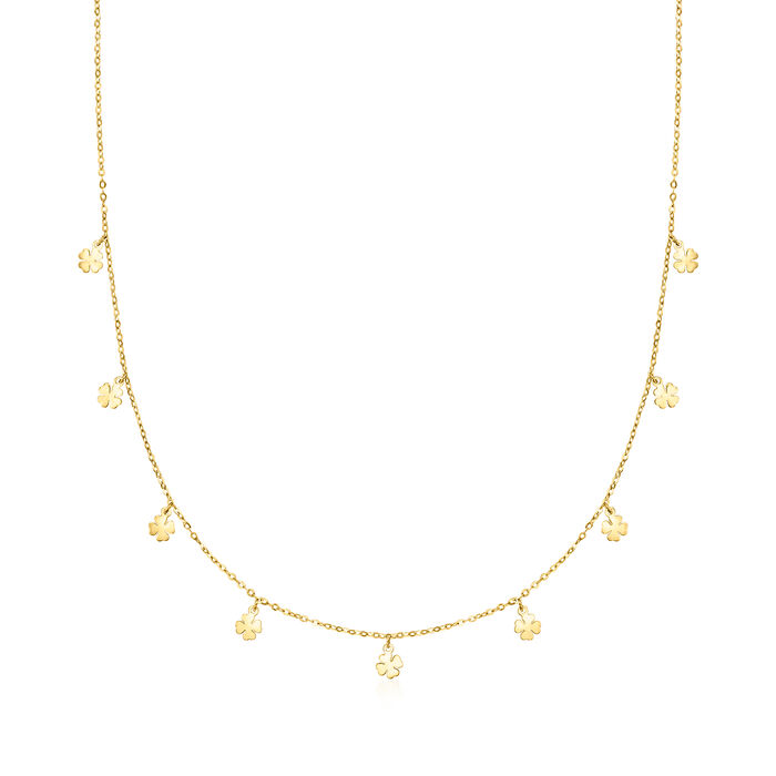 Italian 14kt Yellow Gold Clover Station Necklace