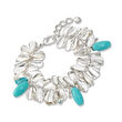 Turquoise-Blue Glass Bead Leaf Bracelet in Silvertone