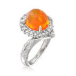 C. 1990 Vintage Fire Opal and .34 ct. t.w. Diamond Ring in Platinum