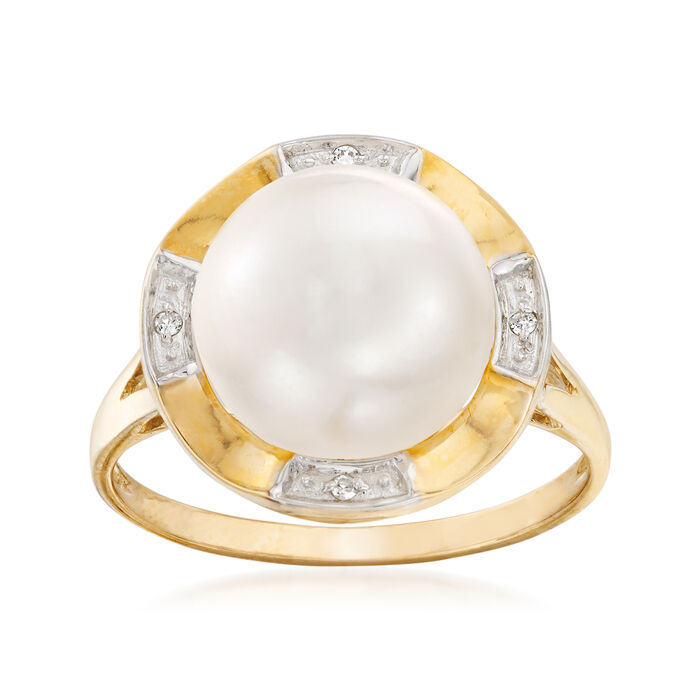 10.5-11mm Cultured Pearl Ring with Diamond Accents in 14kt Yellow Gold