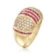 C. 1990 Vintage 2.00 ct. t.w. Ruby and .80 ct. t.w. Diamond Dome Ring in 18kt Yellow Gold