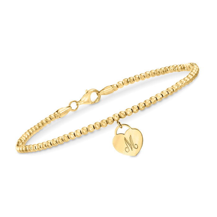 14kt Yellow Gold Personalized Heart Charm Bead Bracelet