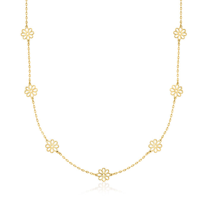 Italian 14kt Yellow Gold Flower Station Necklace