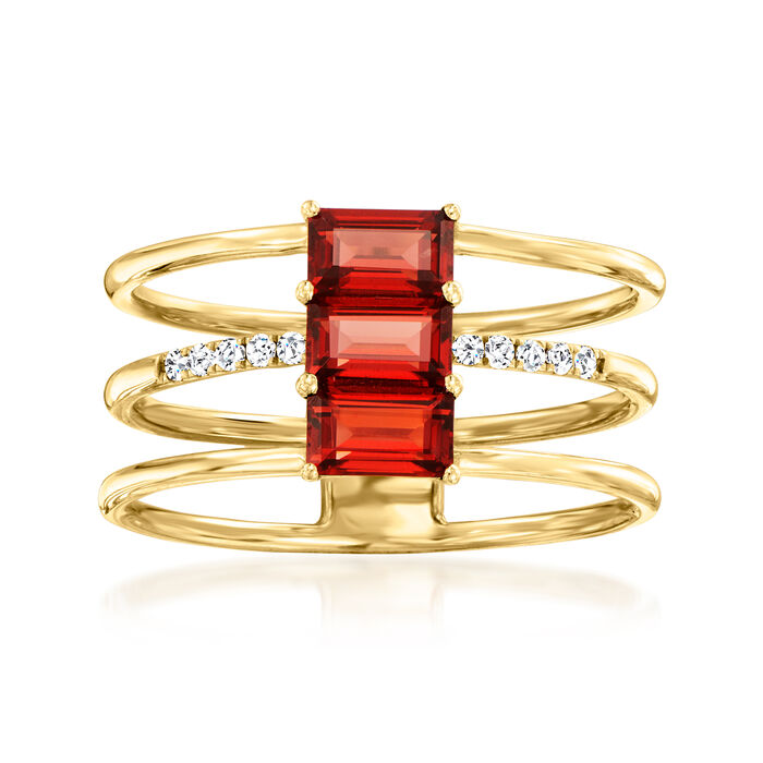 1.30 ct. t.w. Garnet Three-Band Ring with Diamond Accents in 14kt Yellow Gold