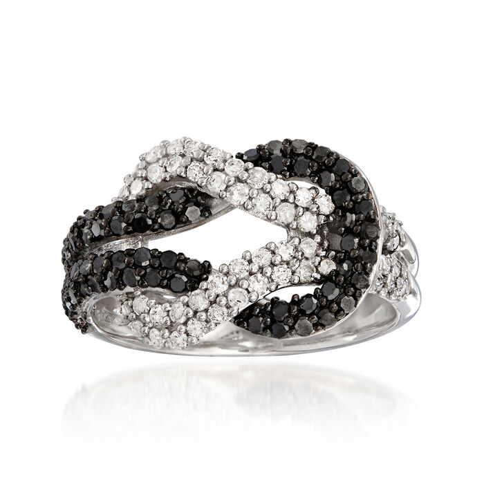 .89 ct. t.w. Black and White Diamond Love Knot Ring in Sterling Silver
