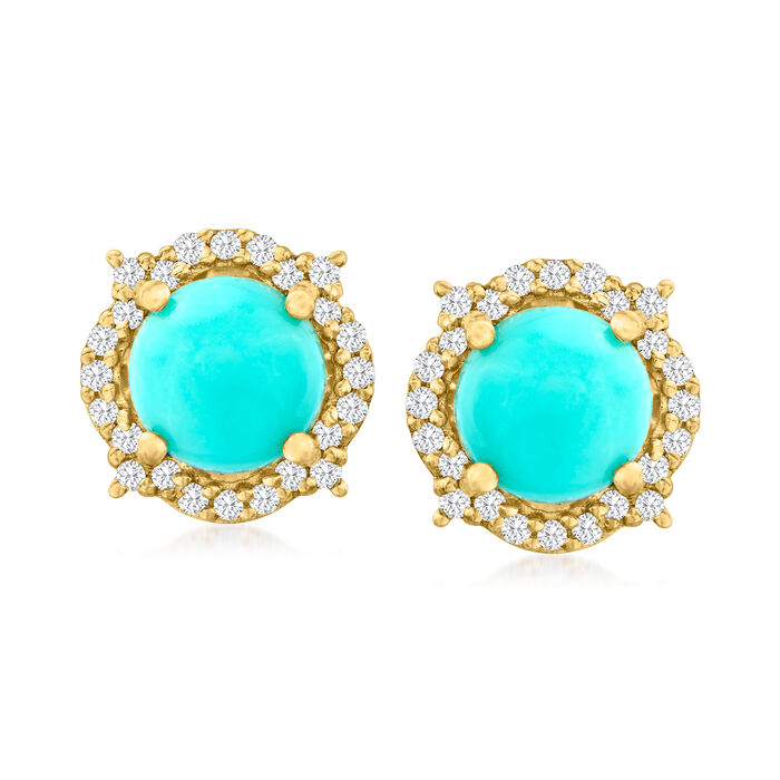 Turquoise and .13 ct. t.w. Diamond Earrings in 10kt Yellow Gold