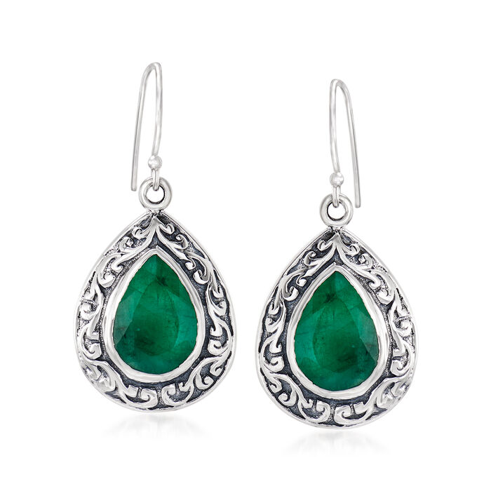 11.00 ct. t.w. Emerald Scroll Drop Earrings in Sterling Silver