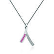 Pink Sapphire and Diamond-Accented Breast Cancer Awareness Pendant Necklace in 14kt White Gold. 18&quot;