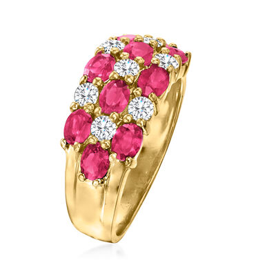 2.50 ct. t.w. Ruby and .49 ct. t.w. Diamond Checkerboard Ring in 14kt Yellow Gold