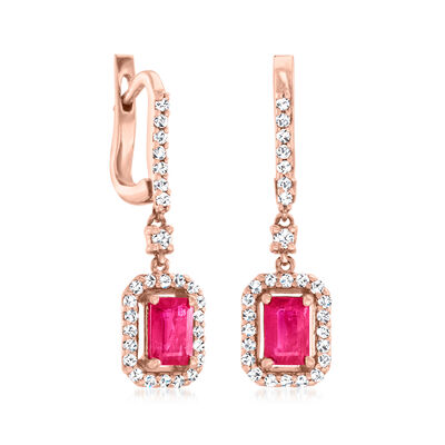 1.40 ct. t.w. Ruby and .49 ct. t.w. Diamond Drop Earrings in 14kt Rose Gold