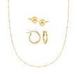 14kt Yellow Gold Jewelry Set: Two Pairs of Earrings and Station Necklace