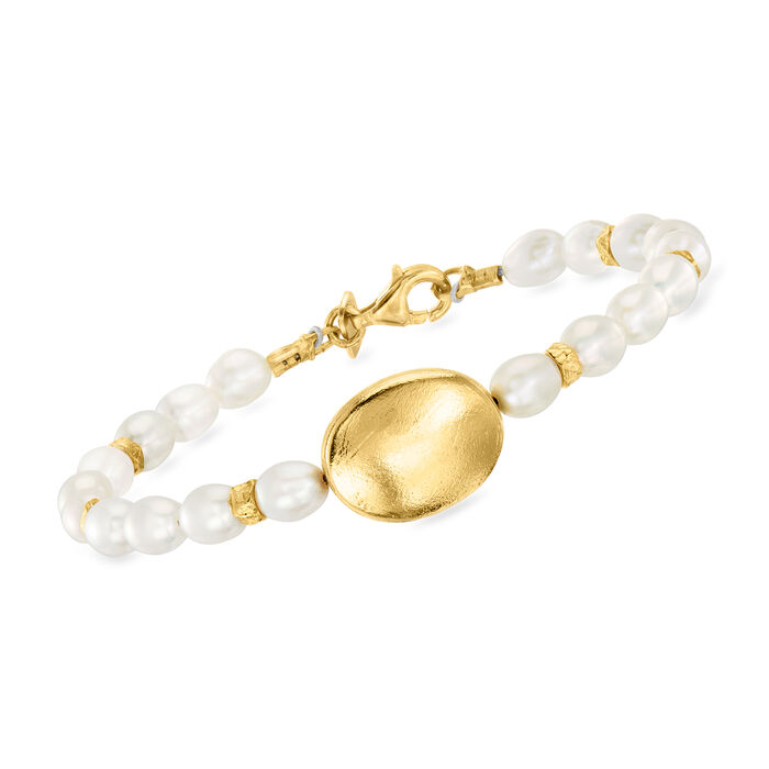 5.5-6mm Cultured Pearl Bead Bracelet with 18kt Gold Over Sterling