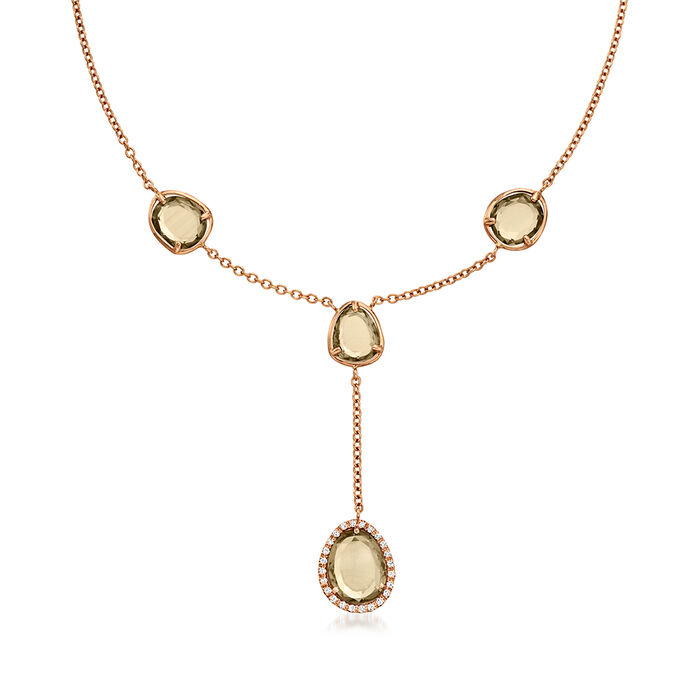 C. 2000 Vintage Superoro 9.07 ct. t.w. Green Quartz and .16 ct. t.w. Diamond Drop Necklace in 18kt Rose Gold