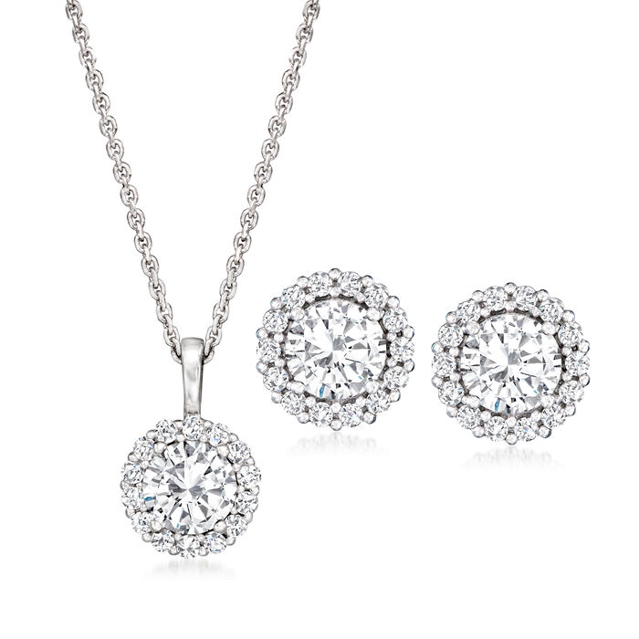2.80 ct. t.w. CZ Jewelry Set: Pendant Necklace and Stud Earrings in Sterling Silver