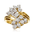 C. 1990 Vintage 2.10 ct. t.w. Diamond Cluster Ring in 14kt Yellow Gold