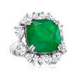 Italian 10.00 Carat Simulated Emerald and 4.20 ct. t.w. CZ Cocktail Ring in Sterling Silver
