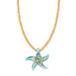 Italian Turquoise Murano Glass Starfish Necklace with 18kt Gold Over Sterling