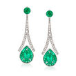 2.60 ct. t.w. Emerald and .36 ct. t.w. Diamond Drop Earrings in 14kt White Gold