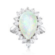 C. 1970 Vintage Opal and 1.00 ct. t.w. Diamond Dinner Ring in 14kt White Gold