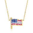 .20 ct. t.w. Ruby and .10 ct. t.w. Sapphire American Flag Necklace with Diamond Accents in 18kt Gold Over Sterling