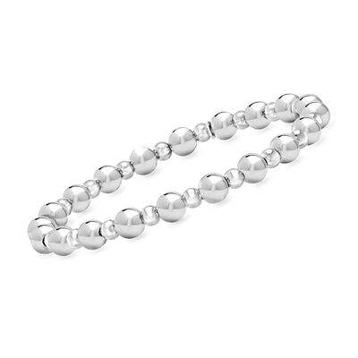 Italian Sterling Silver Bead Jewelry Set: Stud Earrings and Stretch Bracelet