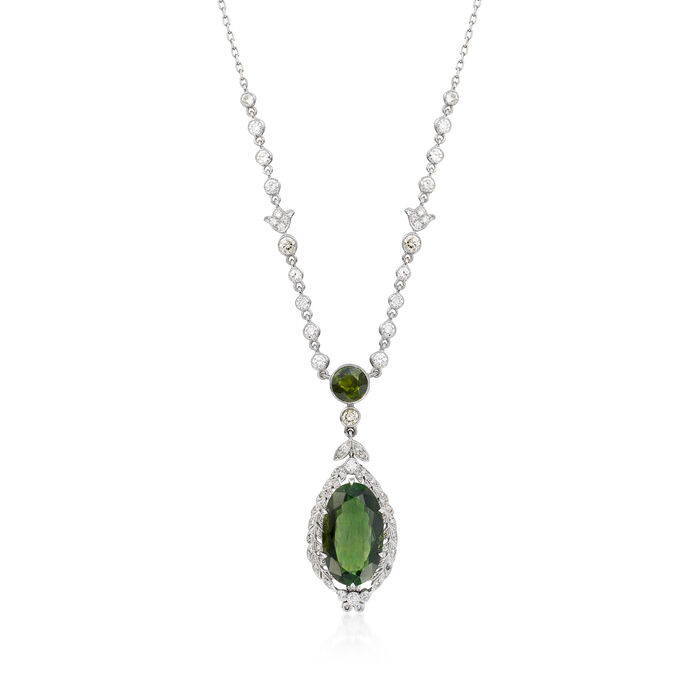 C. 1990 Vintage 10.60 ct. t.w. Green Tourmaline Necklace with 1.25 ct. t.w. Diamonds in 18kt White Gold