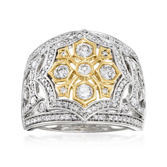 1.00 ct. t.w. Diamond Openwork Dome Ring in Sterling Silver with 14kt Yellow Gold