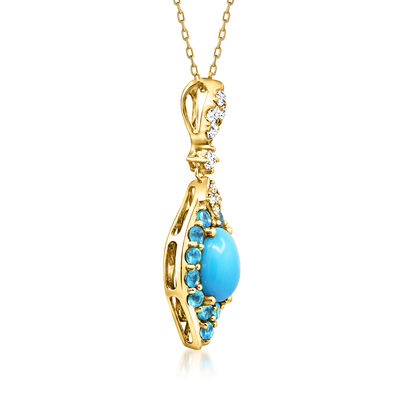 Turquoise and .50 ct. t.w. Apatite Pendant Necklace with .17 ct. t.w. Diamonds in 14kt Yellow Gold