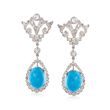 C. 1990 Vintage Turquoise and 1.80 ct. t.w. Diamond Drop Earrings in 18kt White Gold