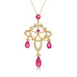 C. 1980 Vintage 9.35 ct. t.w. Pink Tourmaline and 1.25 ct. t.w. Diamond Chandelier Pendant Necklace in 18kt Yellow Gold