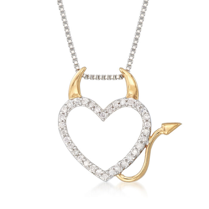 .10 ct. t.w. Diamond Devil Heart Pendant Necklace in Two-Tone Sterling Silver