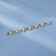 C. 1980 Vintage 3-6mm Cultured Pearl, 5.75 ct. t.w. Diamond and 3.50 ct. t.w. Emerald Bracelet in 18kt Two-Tone Gold