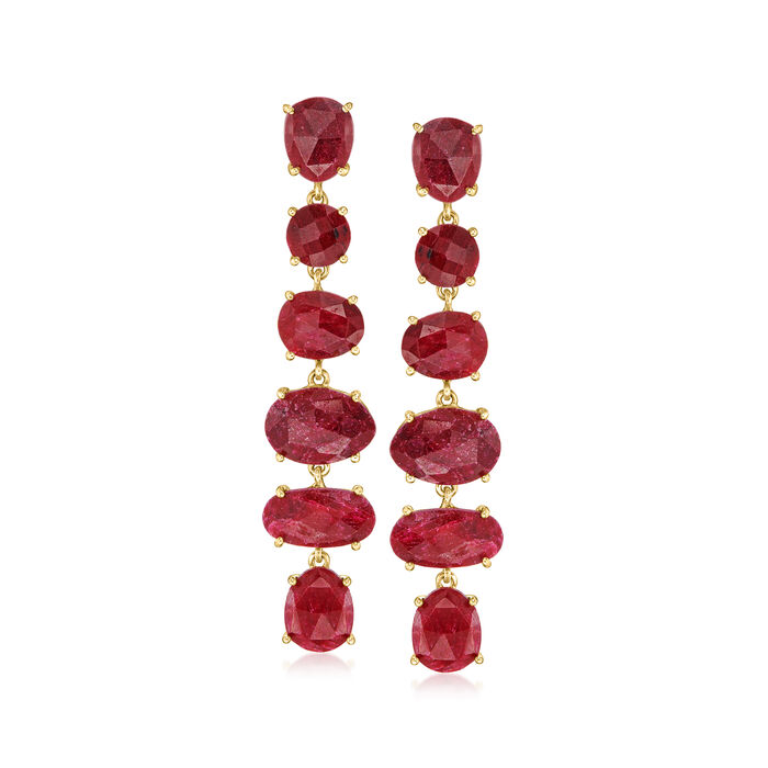 44.60 ct. t.w. Ruby Linear Drop Earrings in 18kt Gold Over Sterling