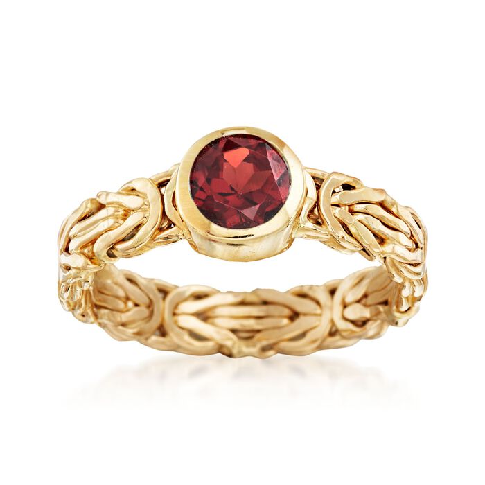 1.00 Carat Bezel-Set Garnet Byzantine Ring in 14kt Yellow Gold