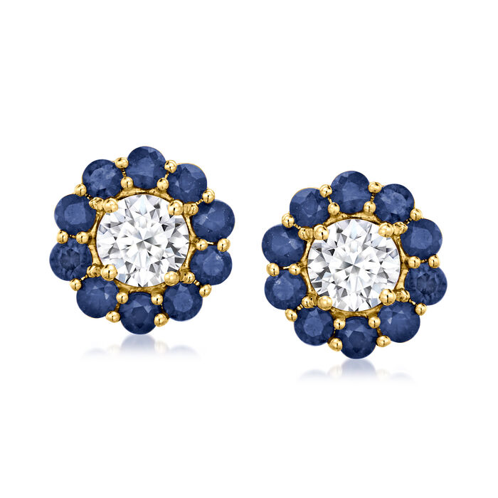 .70 ct. t.w. Sapphire and .50 ct. t.w. Lab-Grown Diamond Stud Earrings in 14kt Yellow Gold