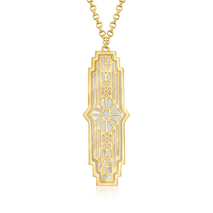 Mother-Of-Pearl Art Deco-Style Pendant Necklace in 14kt Yellow Gold