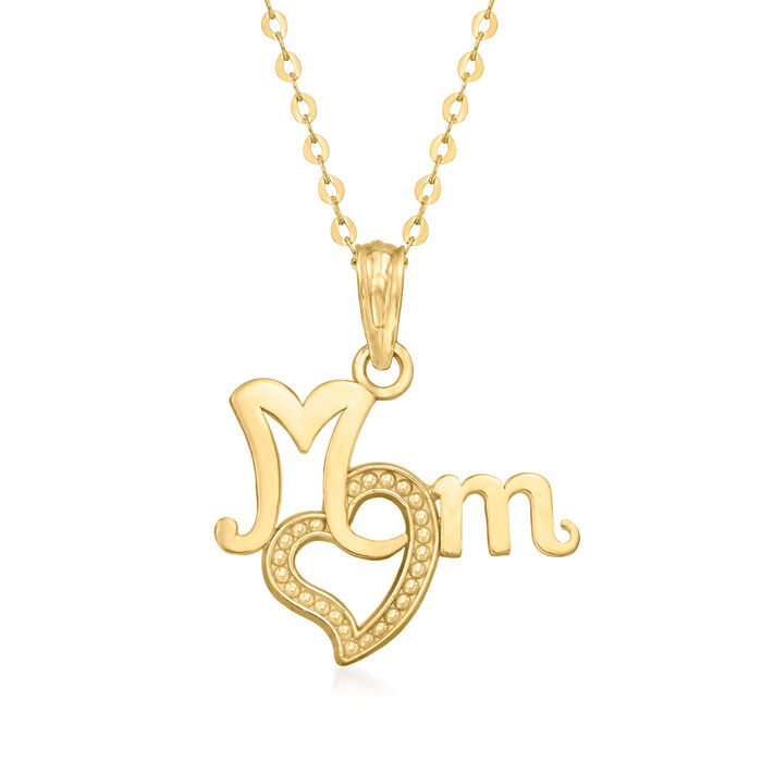 10kt Yellow Gold &quot;Mom&quot; Heart Pendant Necklace