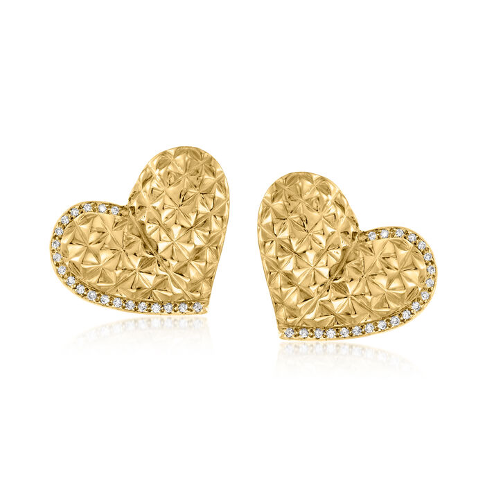 C. 1980 Vintage .50 ct. t.w. Diamond Heart Earrings in 18kt Yellow Gold